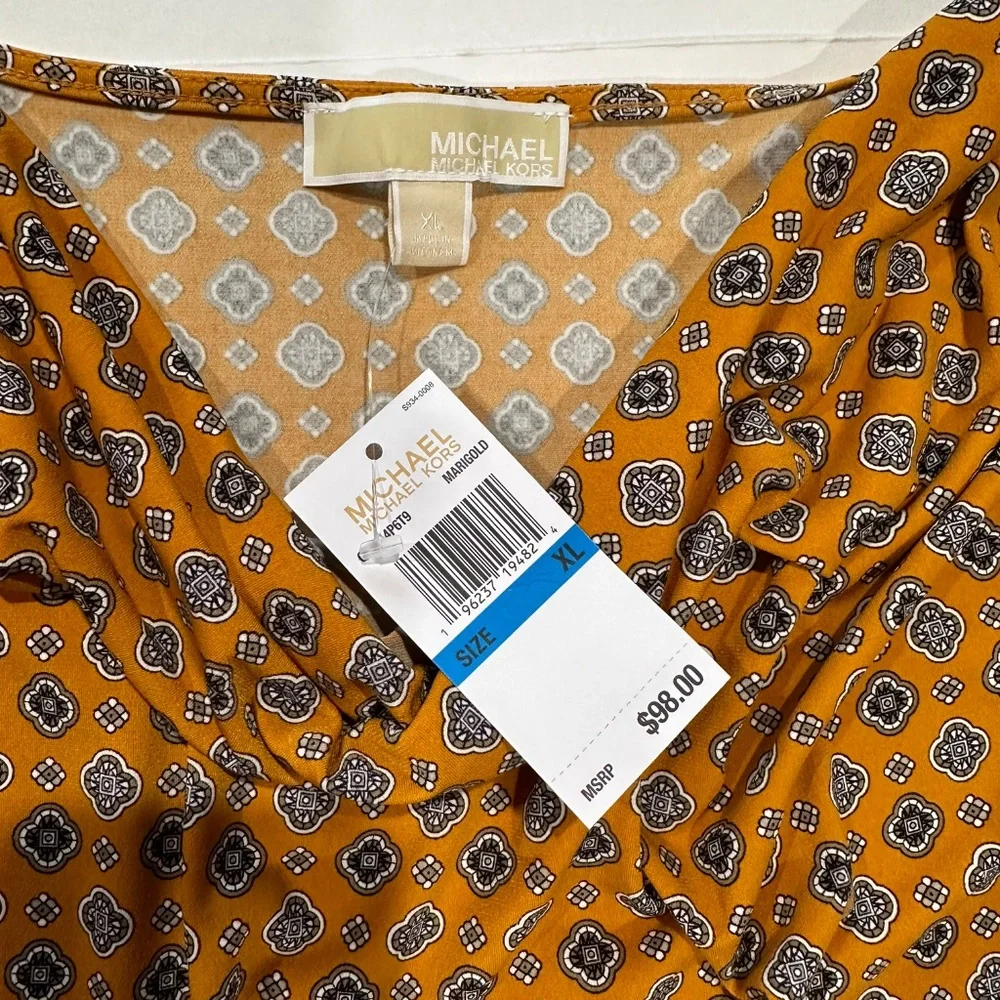 Michael Kors Women Design Cowl Neck Marigold Top Shirt - Size XL - NEW With Tags - Picture 8 of 16
